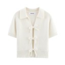 Damsvettar crop top med krage Kort ärm Tre snören för knytning fram Enfärgad sommartopp Olika färger Polyester Bomull 12