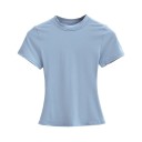 Damtröja med kort ärm Enkel rund halsringning Elegant resårtopp för vardagsbruk Modern t-shirt med smal passform 4