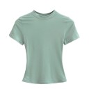 Damtröja med kort ärm Enkel rund halsringning Elegant resårtopp för vardagsbruk Modern t-shirt med smal passform 9