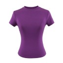 Damtröja med kort ärm Enkel rund halsringning Elegant resårtopp för vardagsbruk Modern t-shirt med smal passform 10