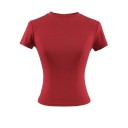 Damtröja med kort ärm Enkel rund halsringning Elegant resårtopp för vardagsbruk Modern t-shirt med smal passform 3