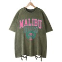 Damtröja med överdimension och vintagetryck, MALIBU BEACH, med dekorativt kantning, Streetwear-topp, Casual sommarmode, snygga fritidskläder 8