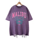 Damtröja med överdimension och vintagetryck, MALIBU BEACH, med dekorativt kantning, Streetwear-topp, Casual sommarmode, snygga fritidskläder 7