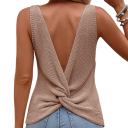 Débardeur en tricot pour femmes avec décolleté en V Top d'été élégant avec nœud dans le dos Dos nu Top mode uni Différentes couleurs Polyester 9
