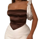 Débardeur féminin uni Crop top Sans bretelles Décolleté en O Polyester spandex extensible moderne top d'été 3