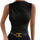 Débardeur Femme Col Rond À Bretelles Larges Débardeur d'été uni en polyester et spandex pour un port quotidien confortable 5