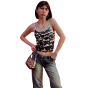 Débardeur Femme Gris avec Imprimé d'Yeux Bretelles Fines Col Rond Crop Top Matériau Polyester Coton Top Stylé 6