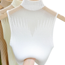 Débardeur Femme Taille Universelle Uni Bretelles Larges Col Roulé Semi-Transparent sur la Poitrine Polyester Coton 4