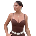 Débardeur femme uni à décolleté en V à fines bretelles top léger en polyester coupe confortable pour l'été au quotidien 5