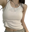 Débardeur femme uni Col rond avec boutons Bretelles larges Top en polyester léger pour l'été et le superposition 5