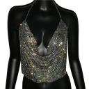 Débardeur femme uni semi-transparent avec des strass décolleté en V bretelles fines top en polyester léger 6