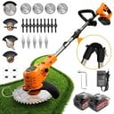 Decespugliatore e rifinitore per bordi da giardino 2 in 1, 4 tipi di lame, batteria al litio 21V, pieghevole, arancione, per giardino 1
