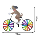 Decoração de jardim cão na bicicleta com cataventos 90 x 50 cm Estátua de metal com rodas móveis Decoração animal divertida para o jardim Decoração de terraço 3
