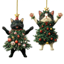 Decoração de Natal em acrílico forma de gato com corpo de árvore de Natal 6 x 8 cm decoração suspensa 2D para árvore de Natal decoração 1