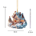 Decoração de vitral de inverno chalé coberto de neve 8 x 7 cm Pendura de Natal com cordão para janela, árvore e decoração de casa 2