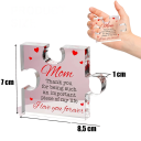 Decoração em acrílico transparente gravada em forma de puzzle 8,5 x 7 x 1 cm Presente de agradecimento para mãe com texto e corações Presente de luxo 2