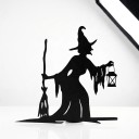 Decoração suspensa de Halloween para porta Bruxa com vassoura e lanterna 28 x 26,5 cm Ferro Preto Placa metálica Decoração de entrada e portas 6