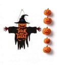 Decoração suspensa de Halloween Trick or Treat Espantalho com abóbora 20 x 17 cm Metal Preto-laranja Adorno para porta e parede para Halloween 2