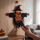 Decoración colgante de Halloween Trick or Treat Espantapájaros con calabaza 20 x 17 cm Metal Negro-naranja Adorno para puertas y paredes en Halloween 6