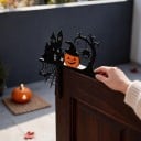 Decoración de esquina de Halloween para puertas o paredes Castillo embrujado y calabaza con sombrero 20 x 20 cm Negra y naranja Decoración de marco 2