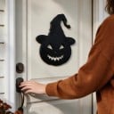 Decoración de Halloween para puerta o pared Calabaza tallada con sombrero de bruja 25 x 30 cm Silueta negra Cartel decorativo Decoración del hogar 2