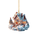 Decoración de vitral invernal cabaña nevada 8 x 7 cm adorno navideño colgante con cuerda para ventana, árbol y decoración del hogar 1