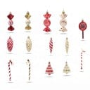 Decorações de Natal de Açúcar Gotas Espiraladas 6 pcs Com fecho dourado e laço 11 x 3 cm Padrão torcido brilhante Cor vermelho e branco Para a árvore 2
