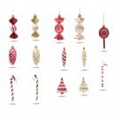 Decorações de Natal Pinhas Neve 5 pcs Com fecho dourado e laço 9 x 3,7 cm Superfície brilhante com efeito de neve Cor vermelha Para a árvore de Natal 3