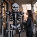 Décoration Gonflable d'Halloween Squelette Debout Ballon 250 x 80 cm Grande Squelette de Pleine Taille Noir et Blanc pour Fête d'Halloween 4