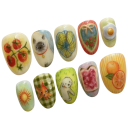 Décorations de manucure 25,6–18,3 mm Forme en amande 12 tailles 24 faux ongles brillants avec des motifs mignons et de la colle 3