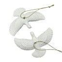 Décorations de Noël en forme de tourterelles 9 cm x 6 cm Ensemble de 2 pièces Décorations blanches détaillées avec cordon de suspension Motif délicat d'oiseaux sur l'arbre Décoration festive 1