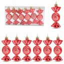 Décorations de Noël en sucre Bonbons 6 pcs Avec couvercle doré et attache Hauteur 9 cm Surface brillante avec spirale Couleur rouge et blanche 1