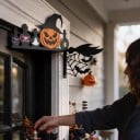 Decorațiune colțară de Halloween pentru uși sau oglinzi Dovleac cu pălărie și sticluțe cu poțiuni 25 x 14,5 cm Negru și portocaliu Decorațiune 3