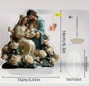 Decorațiune de Crăciun 2D din acril pentru masă 16 x 15 x 0,2 cm Nașterea lui Isus imprimare desenată Fecioara Maria și Sfântul Iosif Ornament 2