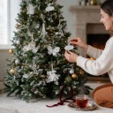 Decorațiune de Crăciun pentru brad Cadou cu fundă Perete perforat cu ornamente Transparent cu luciu perlat Cu panglică Decorațiune de Crăciun 6