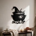 Decorațiune de Halloween pentru uși, Căldare de vrăjitoare cu pălărie 25 x 30 cm, Siluetă plată 2D, Neagră, Placă decorativă, Decorațiune de intrare 5