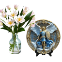 Decorațiune de perete din lemn înger păzitor 20 x 20 cm Disc rotund 2D Decorațiune suspendată plată Ornament spiritual pentru interior 3