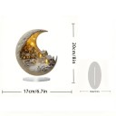Decorațiune din acril Lună cu sat 20x17 cm Ornament LED de masă pentru interior efect 3D 2
