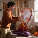 Decorațiune Inflatable de Halloween Mumie în Sicriu Balon Stând 123 x 82 x 46 cm cu Lanțuri și Inscripția RIP Portocalie Albă și Violetă 2