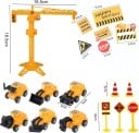 Decorațiune pentru tort cu mașini de construcții și semne de circulație 18 bucăți Figurine din plastic galbene excavator și macarale Decorare tort 2