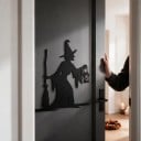 Decorațiune suspendată de Halloween pentru uși Vrăjitoare cu mătura și lanternă 28 x 26,5 cm Fier Negru Placă metalică Decorațiune pentru intrare 3