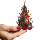 Decorațiune suspendată din vitraliu cu temă muzicală chitară 8 cm Ornament de fereastră de Crăciun cu sfoară pentru iubitorii de muzică și decorarea 3