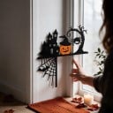 Decorazione angolare di Halloween per porte o pareti Castello spettrale e zucca con cappello 20 x 20 cm Nero e arancione Decorazione per cornici 3