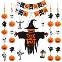Decorazione appesa di Halloween Trick or Treat Spaventapasseri con zucca 20 x 17 cm Decorazione in metallo nera e arancione per porte e pareti 4