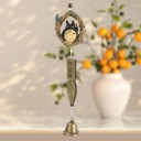 Decorazione da appendere campanella eolica con figurina in cerchio Motivo naturale Foglia e campanellino Stile rustico giapponese 2