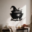 Decorazione da appendere per Halloween Calderone da strega con cappello 25 x 30 cm Silhouette piatta 2D Nera Insegna decorativa Decorazione d'ingresso 5