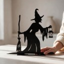Decorazione da appendere per porte di Halloween Strega con scopa e lanterna 28 x 26,5 cm Ferro Nero Insegna metallica Decorazione di ingresso e porte 2