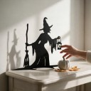 Decorazione da appendere per porte di Halloween Strega con scopa e lanterna 28 x 26,5 cm Ferro Nero Insegna metallica Decorazione di ingresso e porte 4