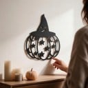 Decorazione di Halloween per porta o parete Zucca con cappello da strega 25 x 30 cm Silhouette piatta 2D Nera Stelle e lune Decorazione per interni 3
