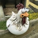 Decorazione divertente a forma di gallina per recinzione, ornamento da giardino in resina, pollo in stile contadino per giardino, cortile e spazi 4
